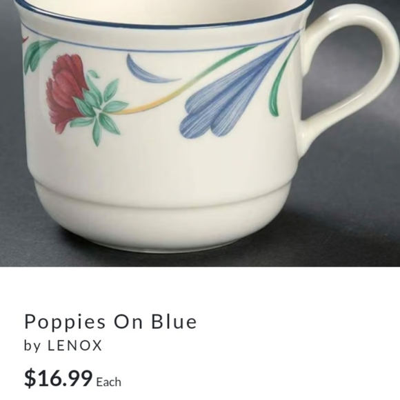 6 LENOX Poppies on Blue Teacups / CoffeeCups GUC - Picture 9 of 9